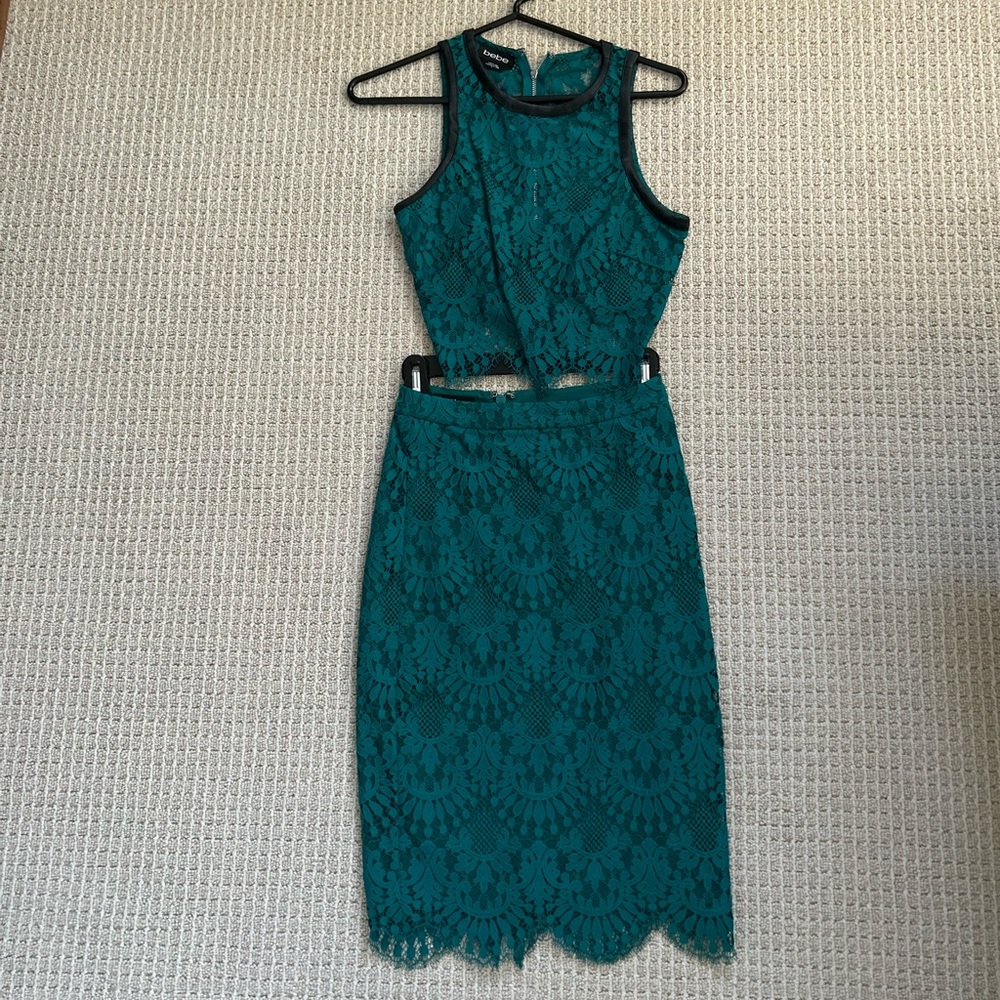 Bebe two piece set. Beautiful lace, only worn once. True to size